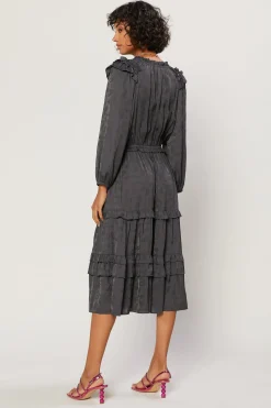 Midi Dresses-Current Air Tiered Skirt Midi Dress CHARCOAL