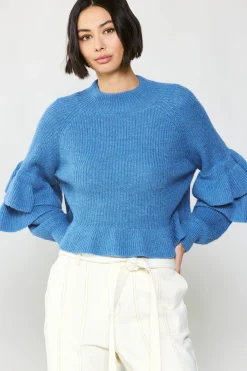 Sweaters-Current Air Tiered Sleeve Sweater BLUE