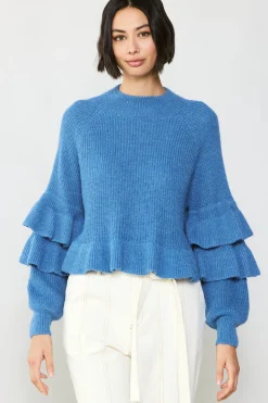 Sweaters-Current Air Tiered Sleeve Sweater BLUE
