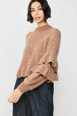 Sweaters-Current Air Tiered Sleeve Sweater LATTE