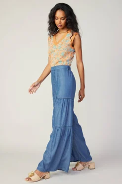 Pants-Current Air Tiered Wide Leg Pants CHAMBRAY