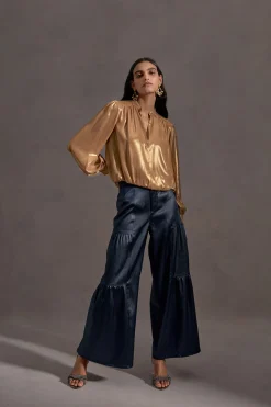 Pants-Current Air Tiered Wide Leg Pants NAVY