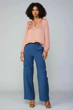 Long Sleeve Tops-Current Air Top Stitch Placket Blouse DUSTYBLUSH