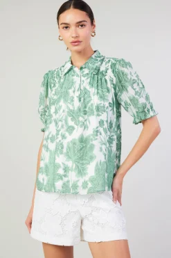 Short Sleeve Tops-Current Air Tulip Jacquard Blouse GREENFLORAL