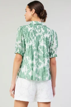 Short Sleeve Tops-Current Air Tulip Jacquard Blouse GREENFLORAL