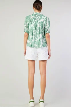 Short Sleeve Tops-Current Air Tulip Jacquard Blouse GREENFLORAL