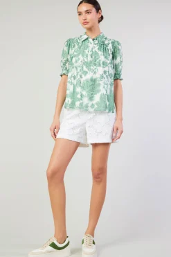 Short Sleeve Tops-Current Air Tulip Jacquard Blouse GREENFLORAL