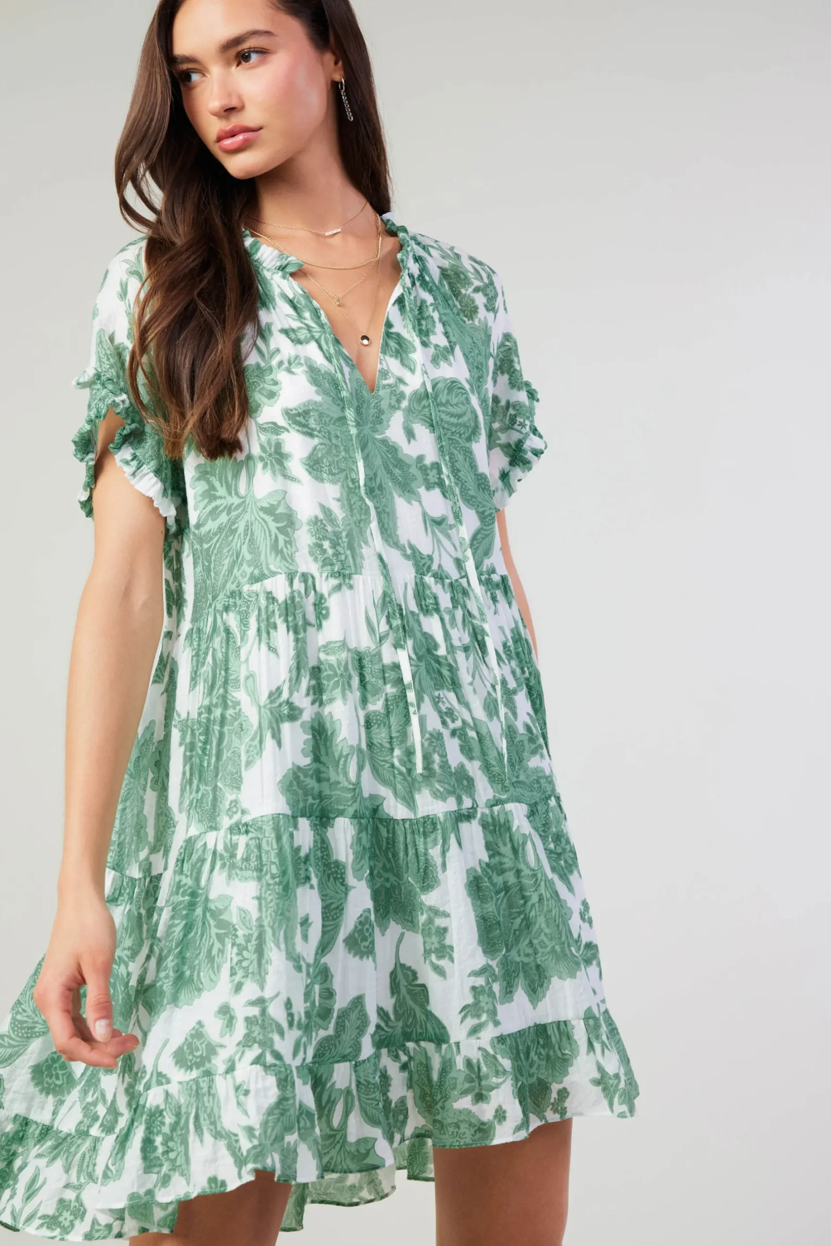 Midi Dresses|Mini Dresses-Current Air Tulip Jacquard Mini Dress GREENFLORAL