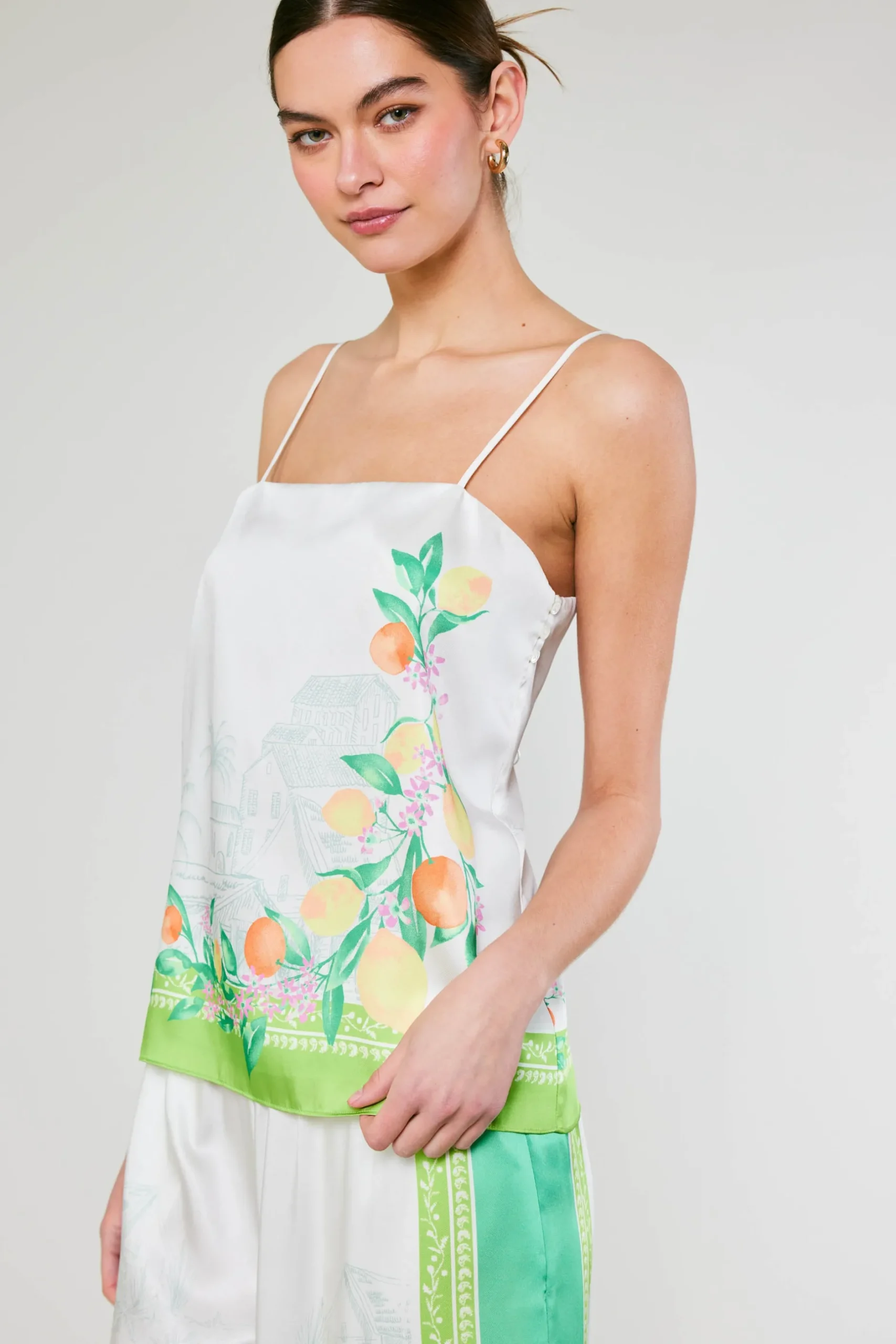 Sleeveless Tops-Current Air Tuscan Citrus Cami GREENLEMONGARDEN