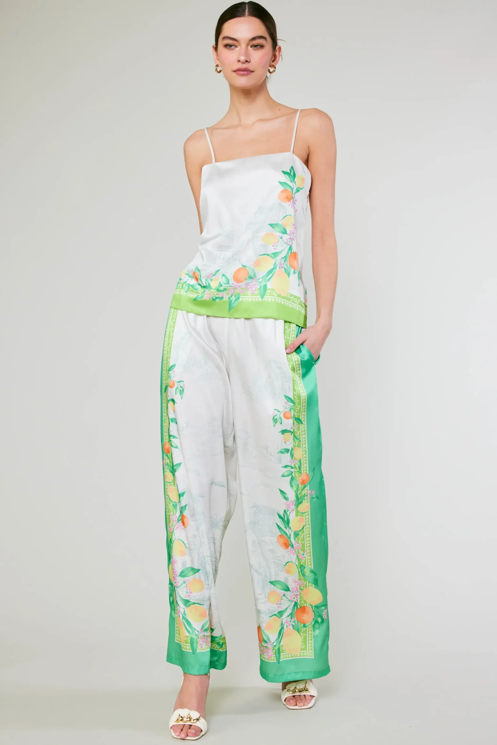 Sleeveless Tops-Current Air Tuscan Citrus Cami GREENLEMONGARDEN