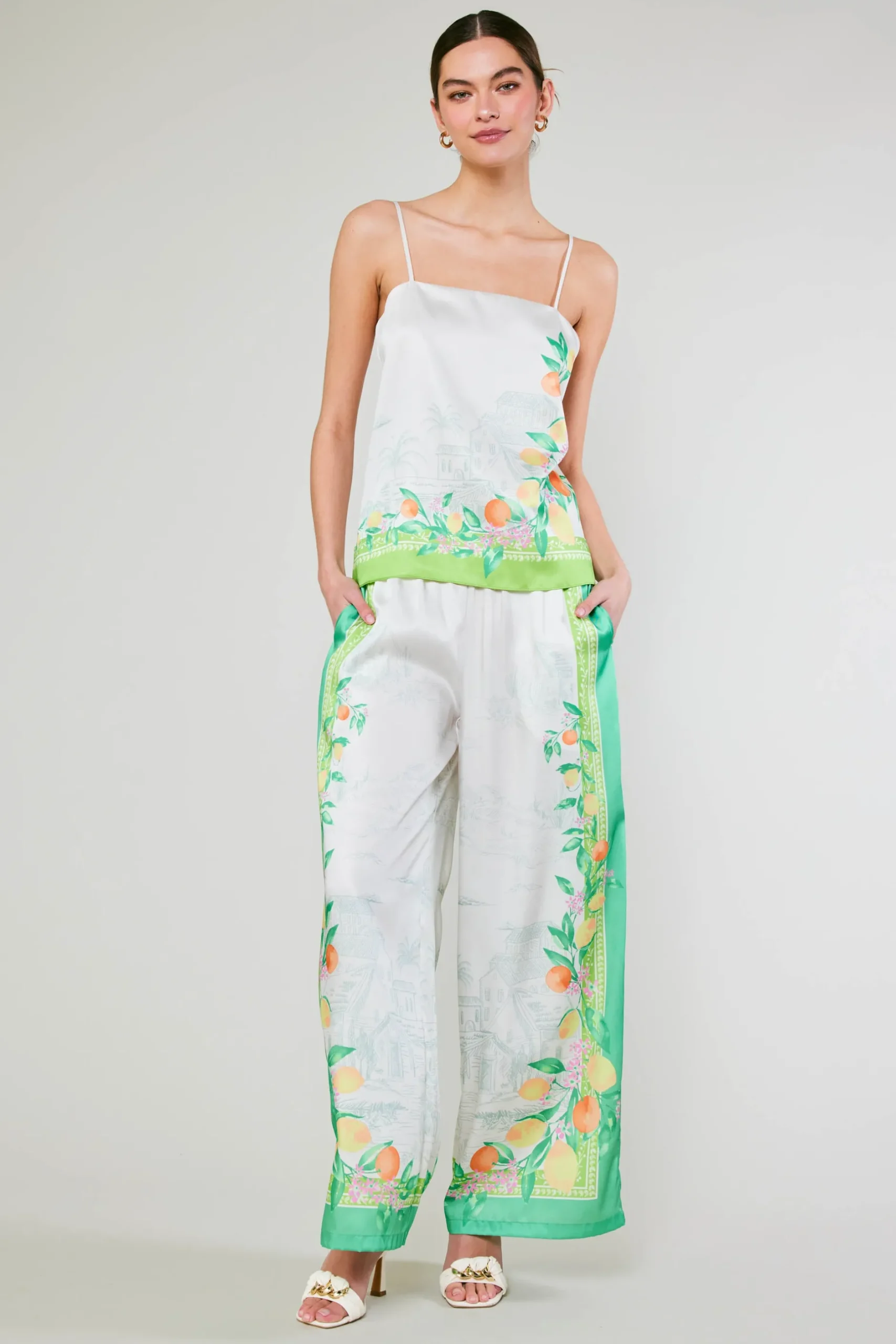 Sleeveless Tops-Current Air Tuscan Citrus Cami GREENLEMONGARDEN