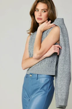 Sweaters-Current Air Two Piece Cable Knit Sweater MELANGEGREY