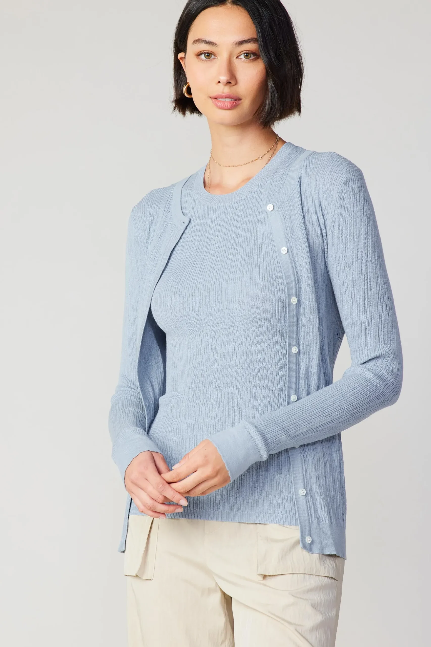 Cardigans-Current Air Two Piece Cardigan Set POWDERBLUE
