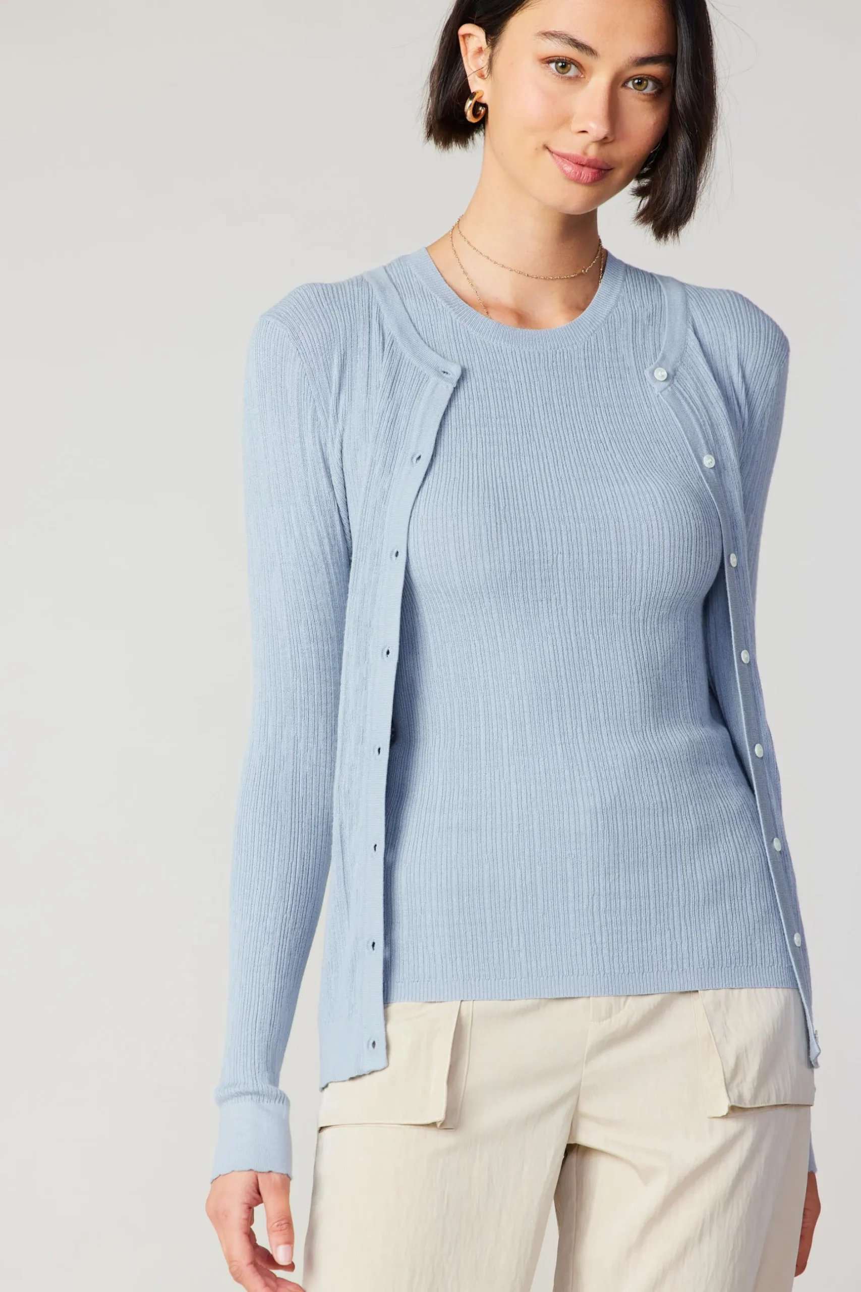 Cardigans-Current Air Two Piece Cardigan Set POWDERBLUE