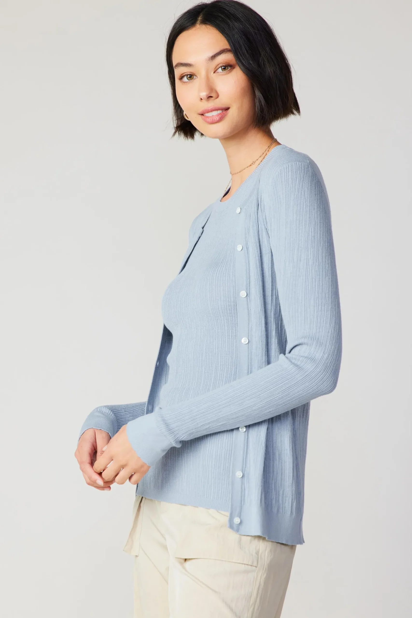 Cardigans-Current Air Two Piece Cardigan Set POWDERBLUE