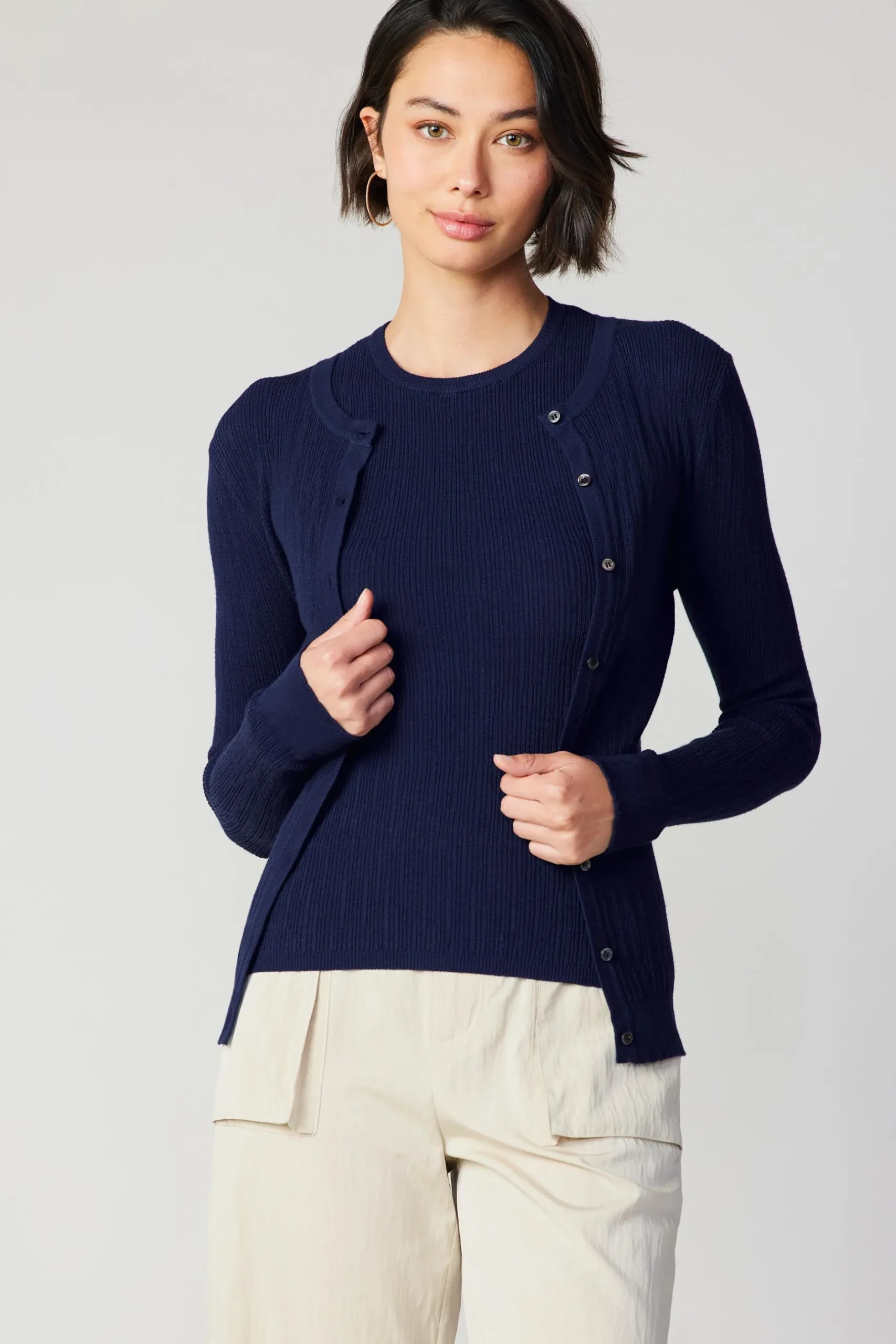 Cardigans-Current Air Two Piece Cardigan Set NAVY