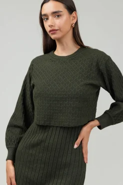 Knitwear|Midi Dresses-Current Air Two Piece Sweater Dress DARKMOSSGREEN