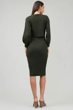Knitwear|Midi Dresses-Current Air Two Piece Sweater Dress DARKMOSSGREEN