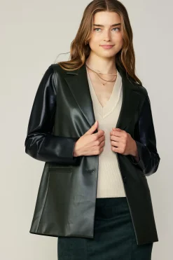 Coats & Jackets-Current Air Two Tone Vegan Leather Jacket DARKGREEN