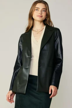 Coats & Jackets-Current Air Two Tone Vegan Leather Jacket DARKGREEN