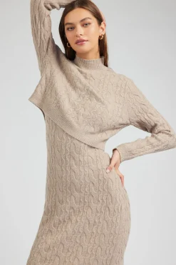 Knitwear|Midi Dresses-Current Air Two-piece Cable Knit Dress OATMEAL
