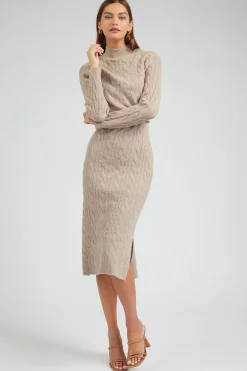 Knitwear|Midi Dresses-Current Air Two-piece Cable Knit Dress OATMEAL
