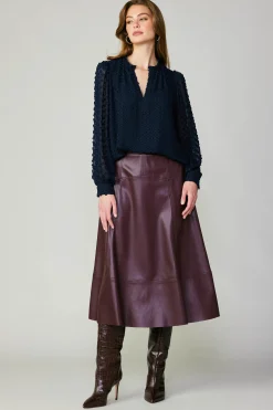 Skirts-Current Air Vegan Leather Midi Skirt BURGUNDY