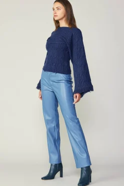 Pants-Current Air Vegan Leather Straight Pant TRANQUILBLUE