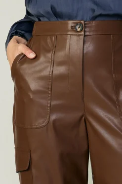 Pants-Current Air Vegan Leather Trousers BROWN