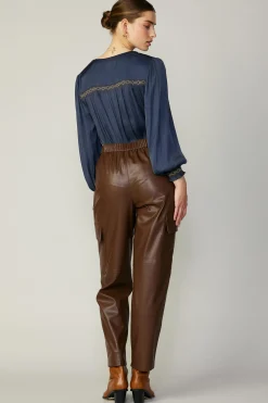 Pants-Current Air Vegan Leather Trousers BROWN