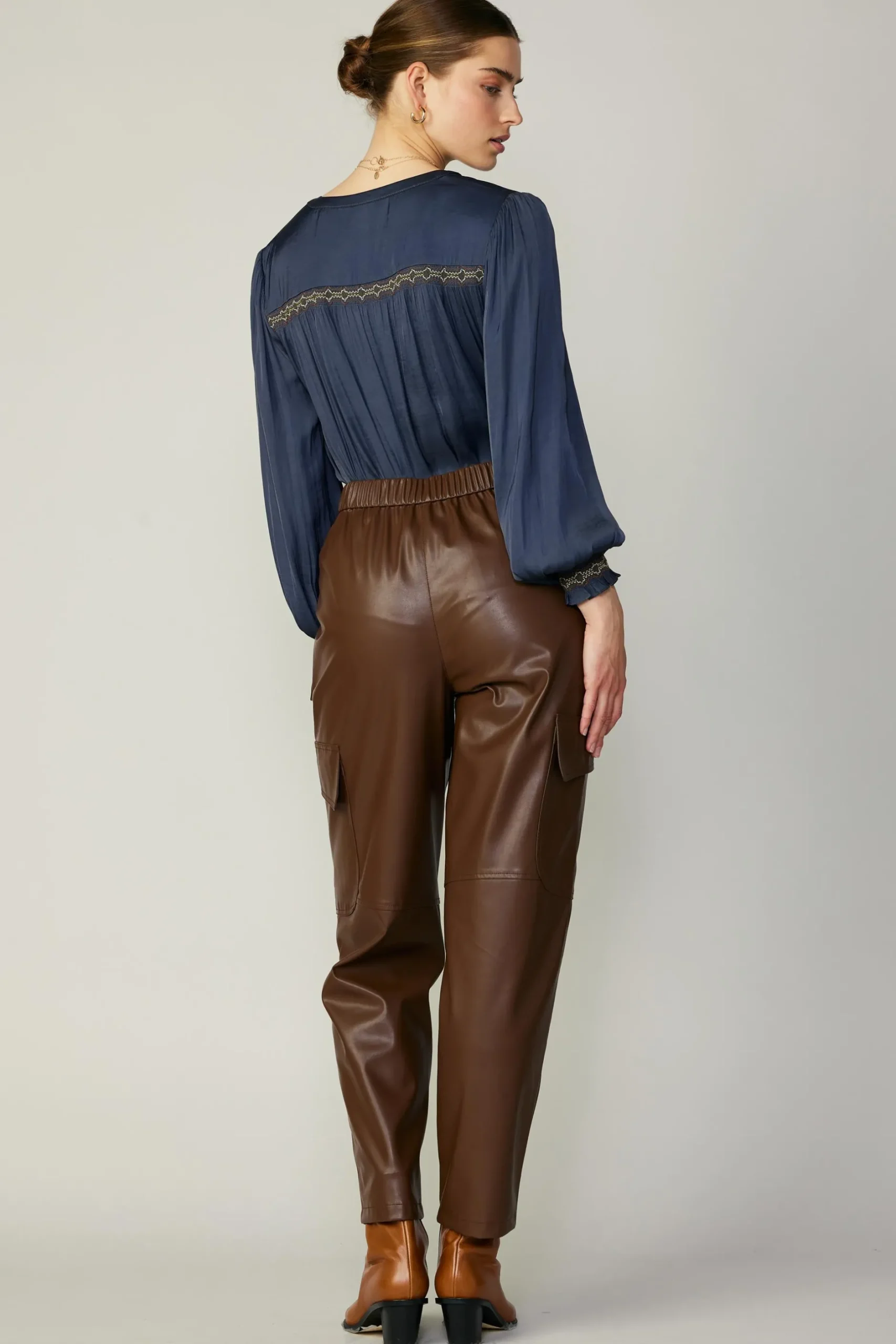 Pants-Current Air Vegan Leather Trousers BROWN