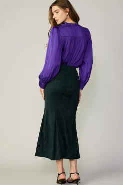 Skirts-Current Air Vegan Suede Fishtail Skirt DARKGREEN