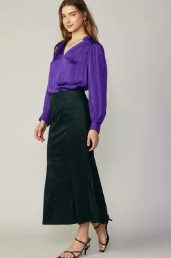 Skirts-Current Air Vegan Suede Fishtail Skirt DARKGREEN
