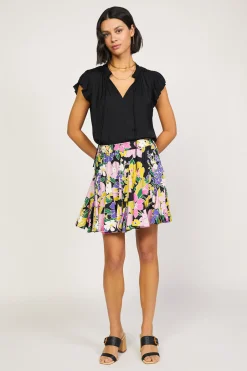 Skirts-Current Air Vintage Floral Godet Skirt BLACK