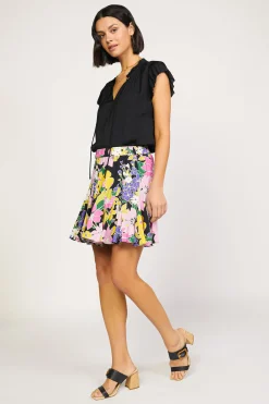 Skirts-Current Air Vintage Floral Godet Skirt BLACK
