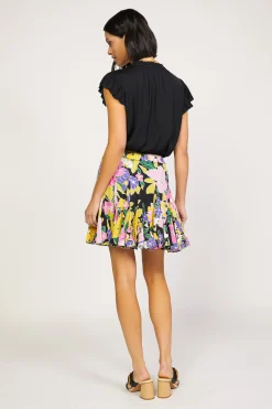 Skirts-Current Air Vintage Floral Godet Skirt BLACK
