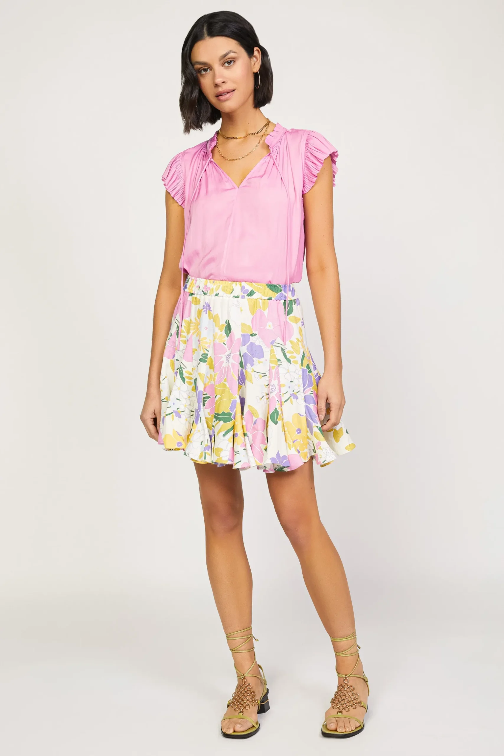 Skirts-Current Air Vintage Floral Godet Skirt WHITE