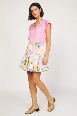 Skirts-Current Air Vintage Floral Godet Skirt WHITE