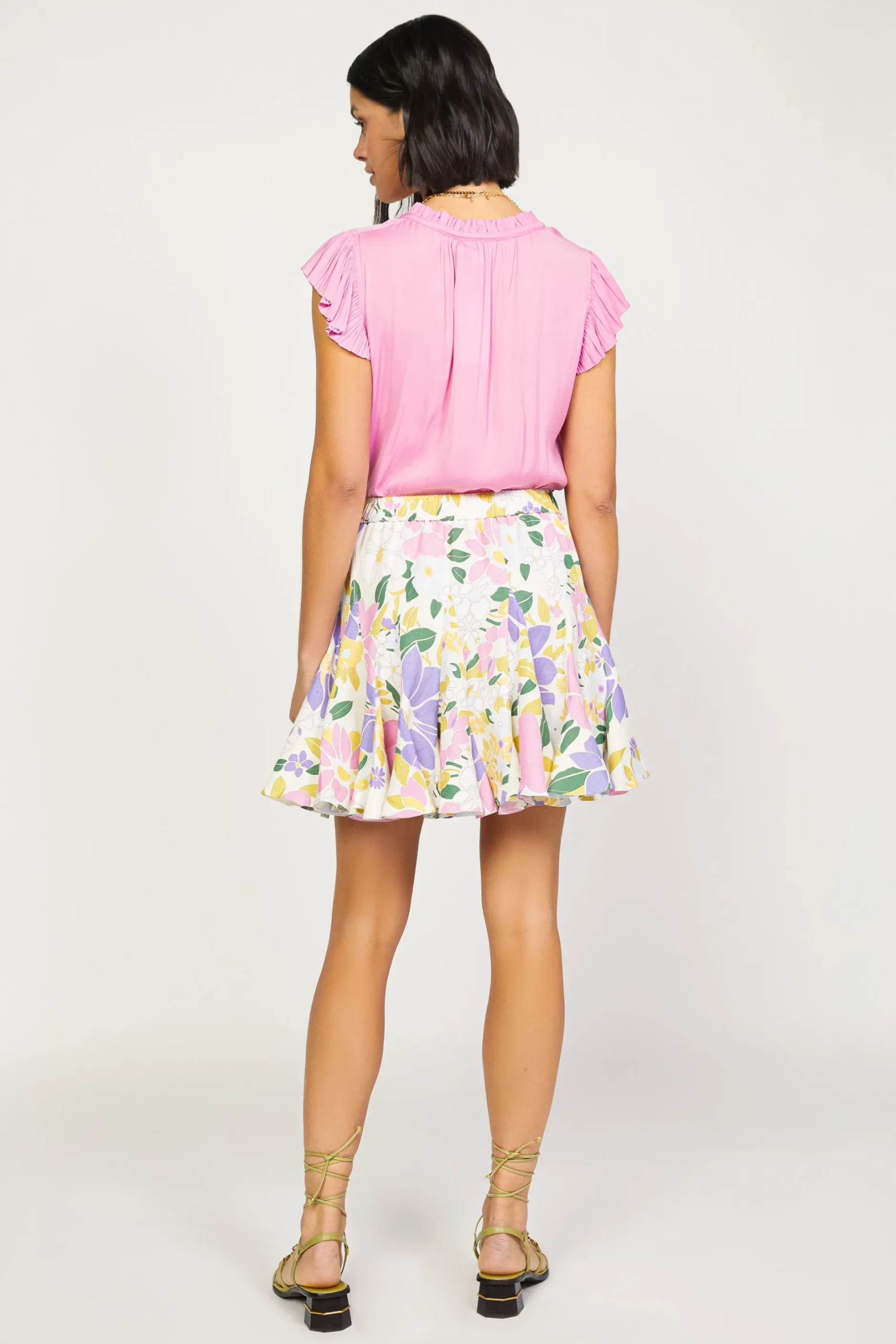 Skirts-Current Air Vintage Floral Godet Skirt WHITE