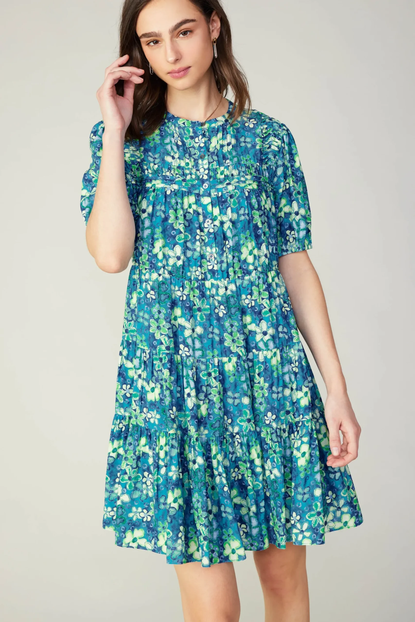 Mini Dresses-Current Air Watercolor Floral Mini Dress BLUEMLT