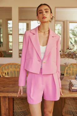 Coats & Jackets-Current Air Welt Pocket Cropped Blazer PINK