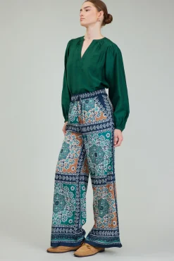 Pants-Current Air Wide Leg Bordered Pants GREENMLT