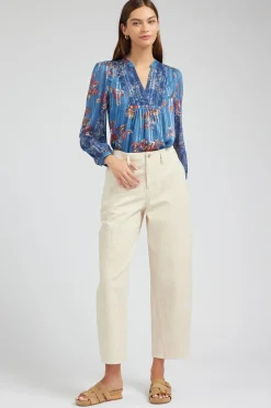 Pants-Current Air Wide Leg Embroidered Pant NATURAL