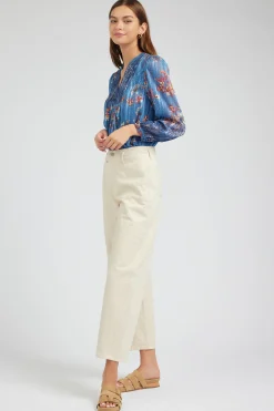 Pants-Current Air Wide Leg Embroidered Pant NATURAL