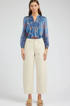 Pants-Current Air Wide Leg Embroidered Pant NATURAL