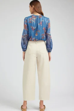 Pants-Current Air Wide Leg Embroidered Pant NATURAL