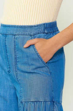 Pants-Current Air Wide Leg Tiered Pants CHAMBRAY