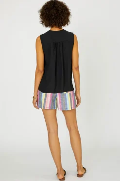 Sleeveless Tops-Current Air Yoke Detail Tank Top BLACK