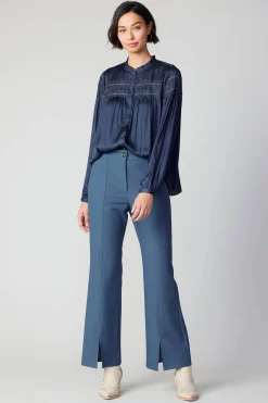 Long Sleeve Tops-Current Air Yoke Lace Blouse SLATENAVY