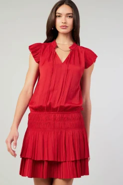Mini Dresses-Current Air Zoey Pleated Mini Dress RED